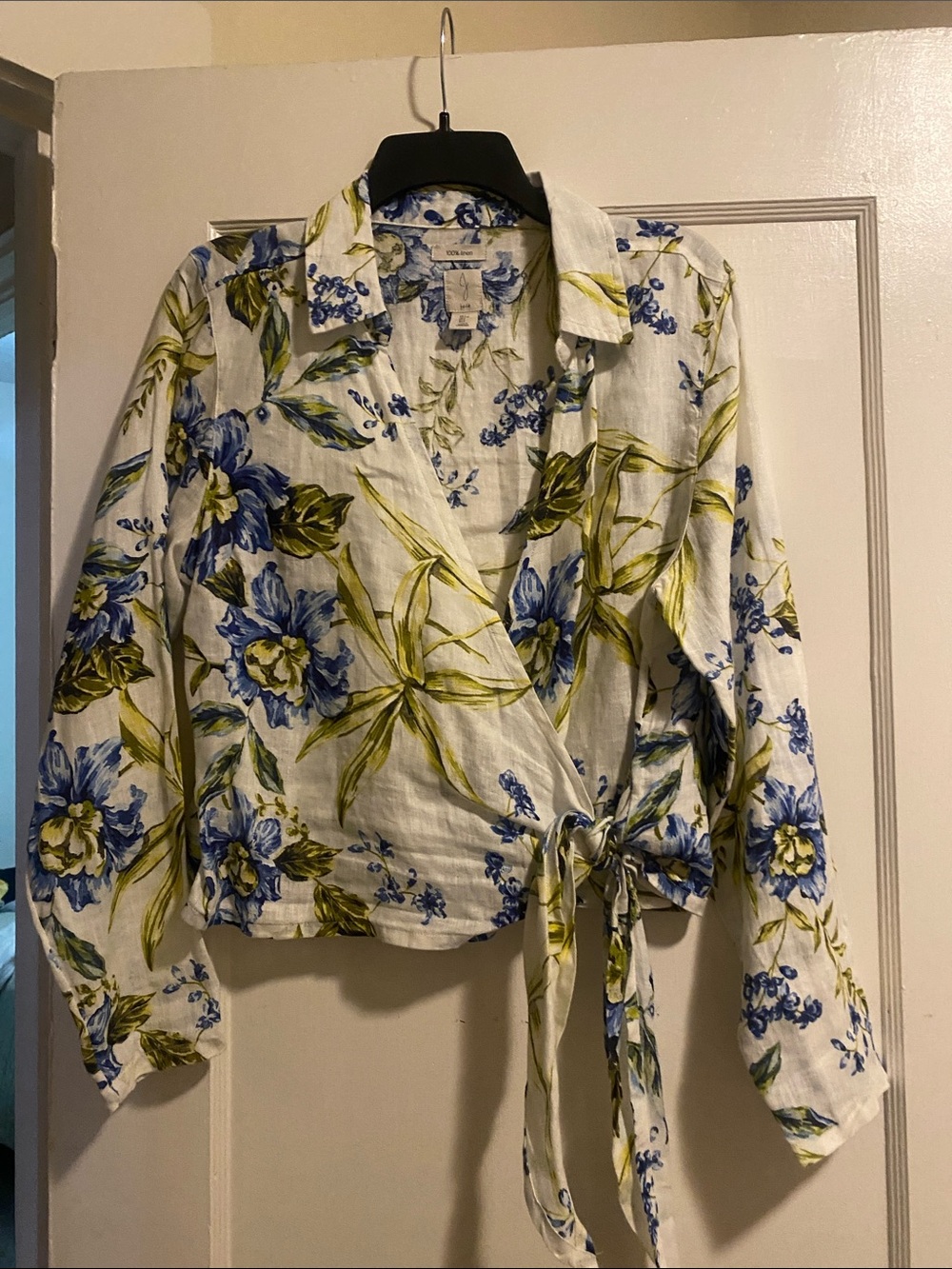 Joie Blue & Green Floral Wrap Blouse